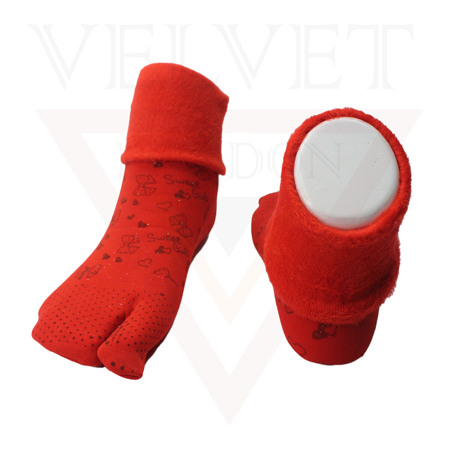 Velvet Socks Winter Warm Cosy Stylist Latest Thumb Thermal Soft Red Printed Sock