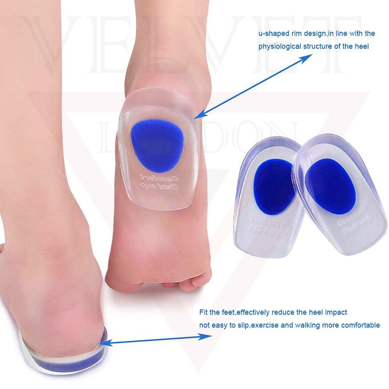 3pcs Shoe Inserts Silicone Gel Heel Cups Support Pads Plantar Fasciitis Cushion