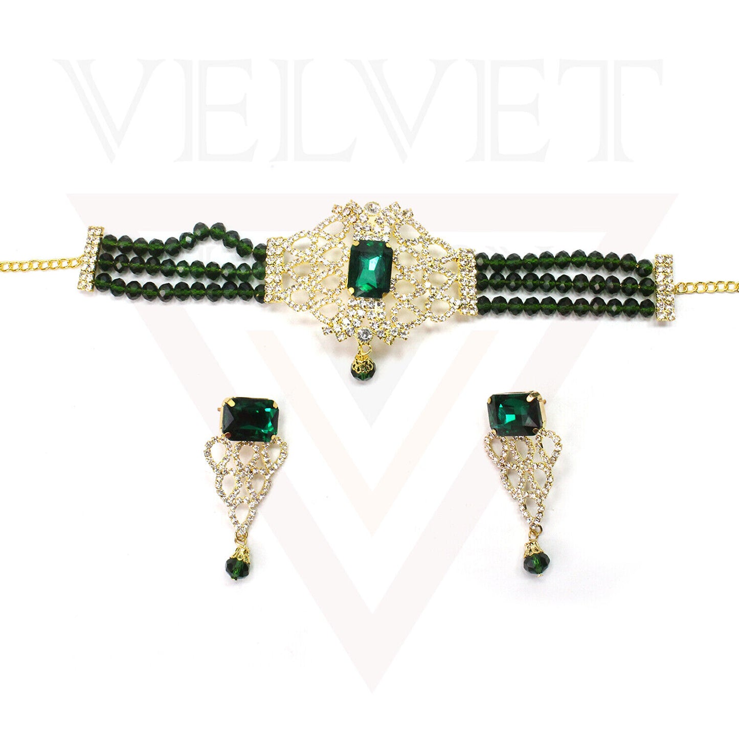 Necklace Earrings Set Crystal Pearl Choker Traditional Beads Girls Jewellery Set