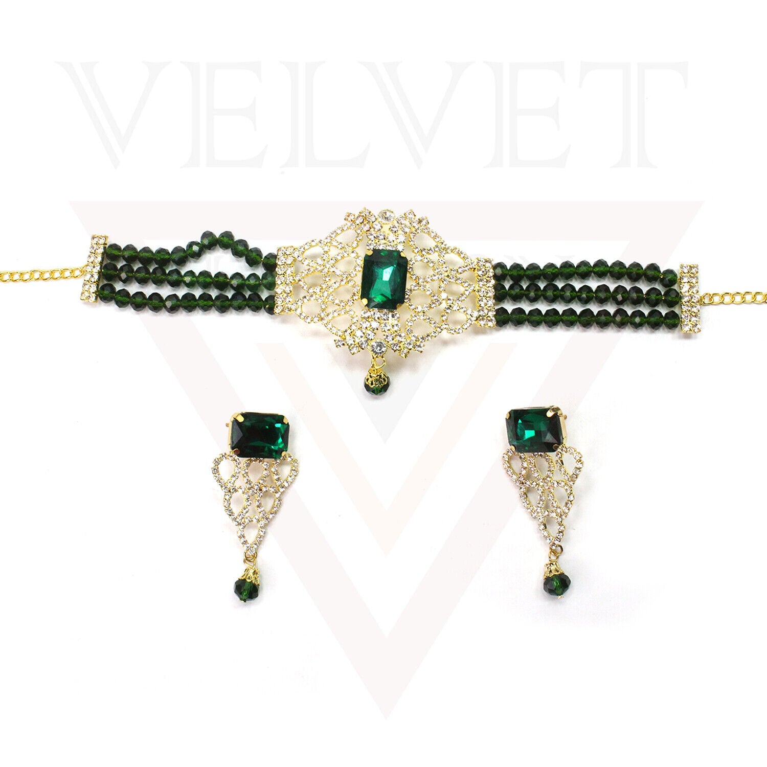 Necklace Earrings Set Crystal Pearl Choker Traditional Beads Girls Jewellery Set