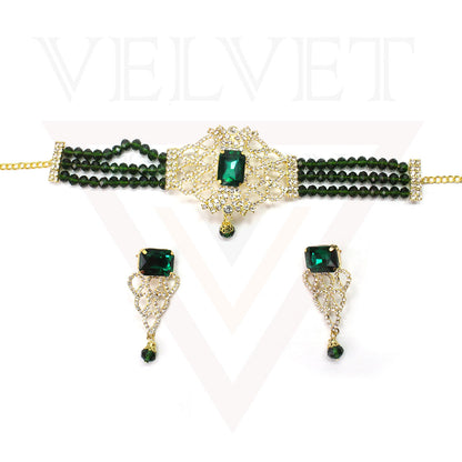 Necklace Earrings Set Crystal Pearl Choker Traditional Beads Girls Jewellery Set