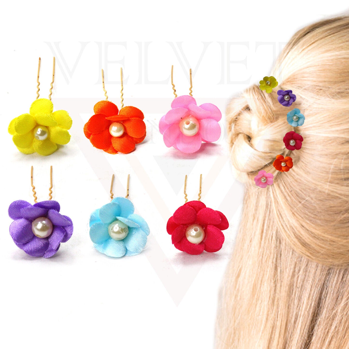 Hair Pins Rose U Pins Flower Pearl Diamond Glitter Hair Clips Brooch For Bridal 
