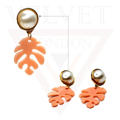 Palm Leaf Acrylic Earrings With Pearl Drop Dangle Earrings Stud Long Earrings