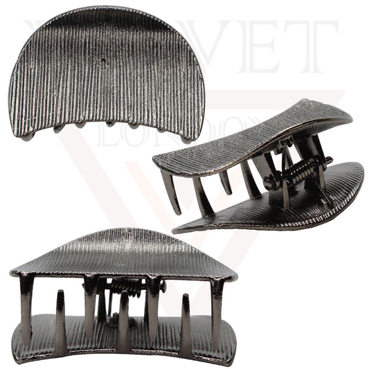 2x Metalic Lining Hair Claw Half Moon Shape Metal Hair Clips Jaw Clamp Grips