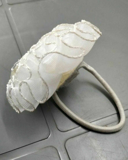 White Flower Hair Band Stretchy Rubber Dimond Elastic Hair Ties Scrunchies