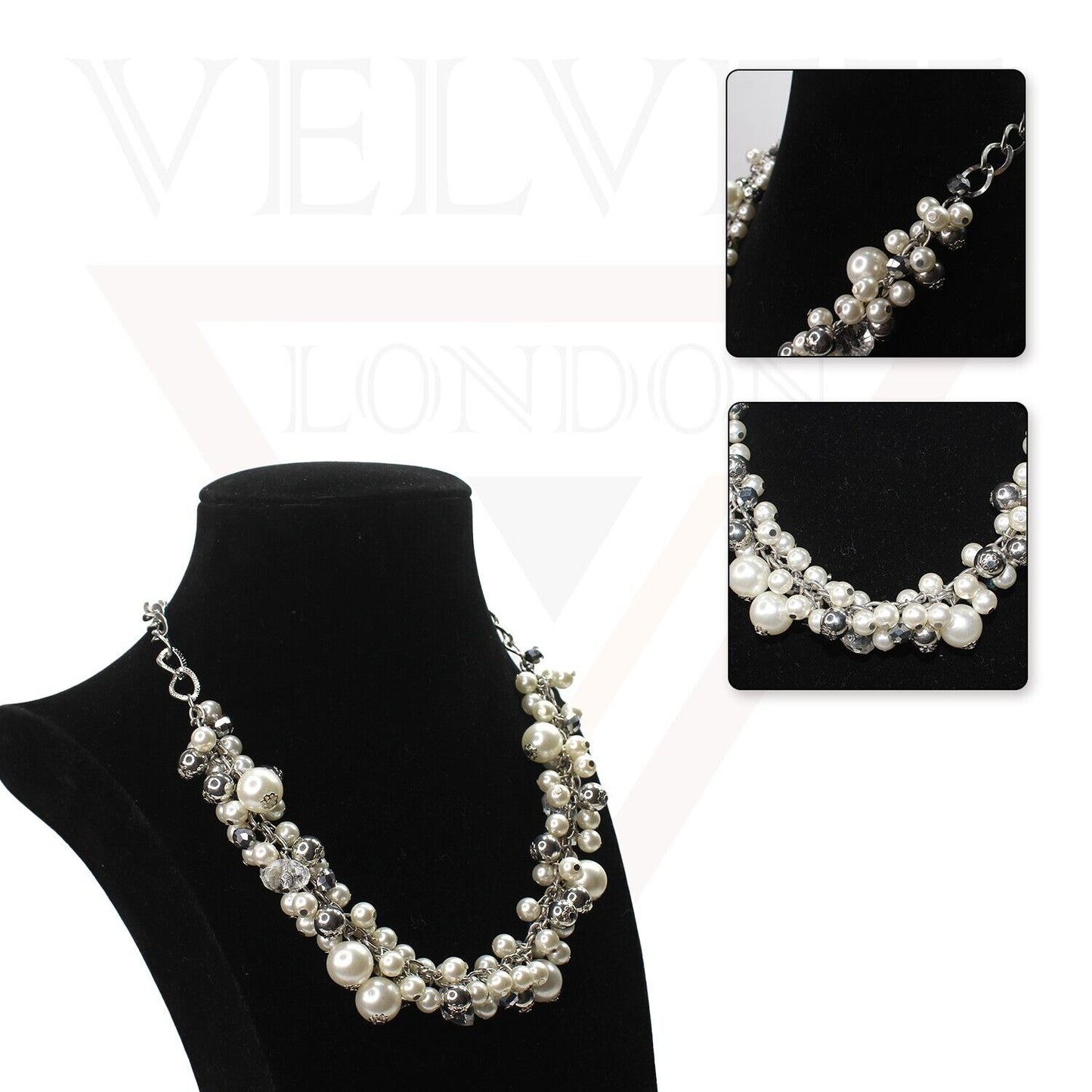 Beads Necklace Silver Chins Diamond With White Pearl Choker Partywear Jewellery