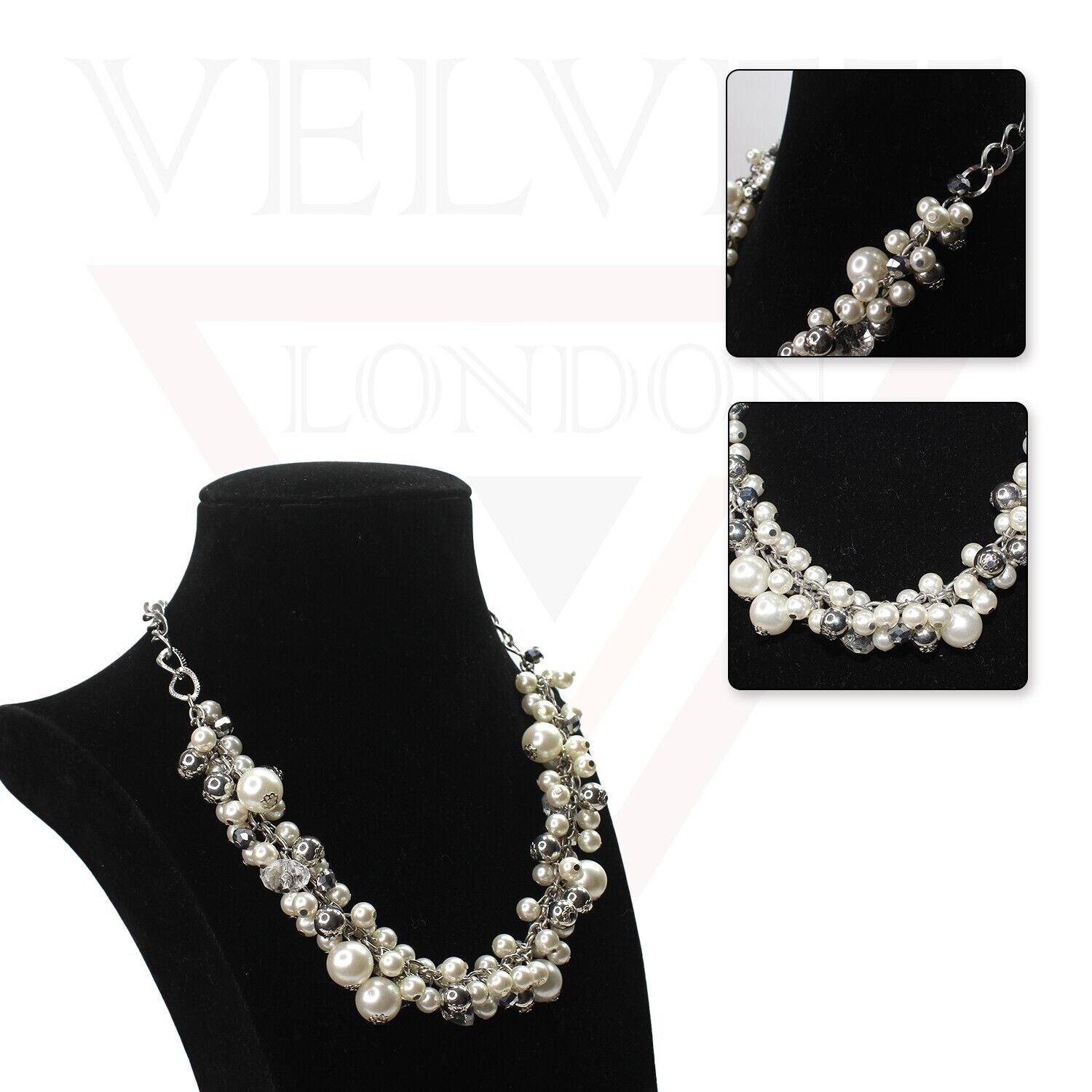 Beads Necklace Silver Chins Diamond With White Pearl Choker Partywear Jewellery