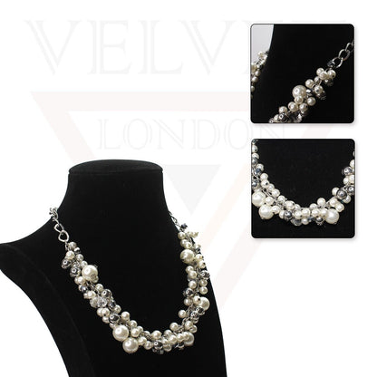 Beads Necklace Silver Chins Diamond With White Pearl Choker Partywear Jewellery