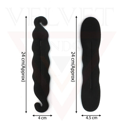 2Pcs Black Bun Maker Sponge Clip Curler Ring Twist Hair Styling Tool Donut Ring