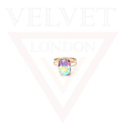 Finger Ring Big Crystal Stone Stretch Rings Golden Oval Diamond Gemstone Ladies