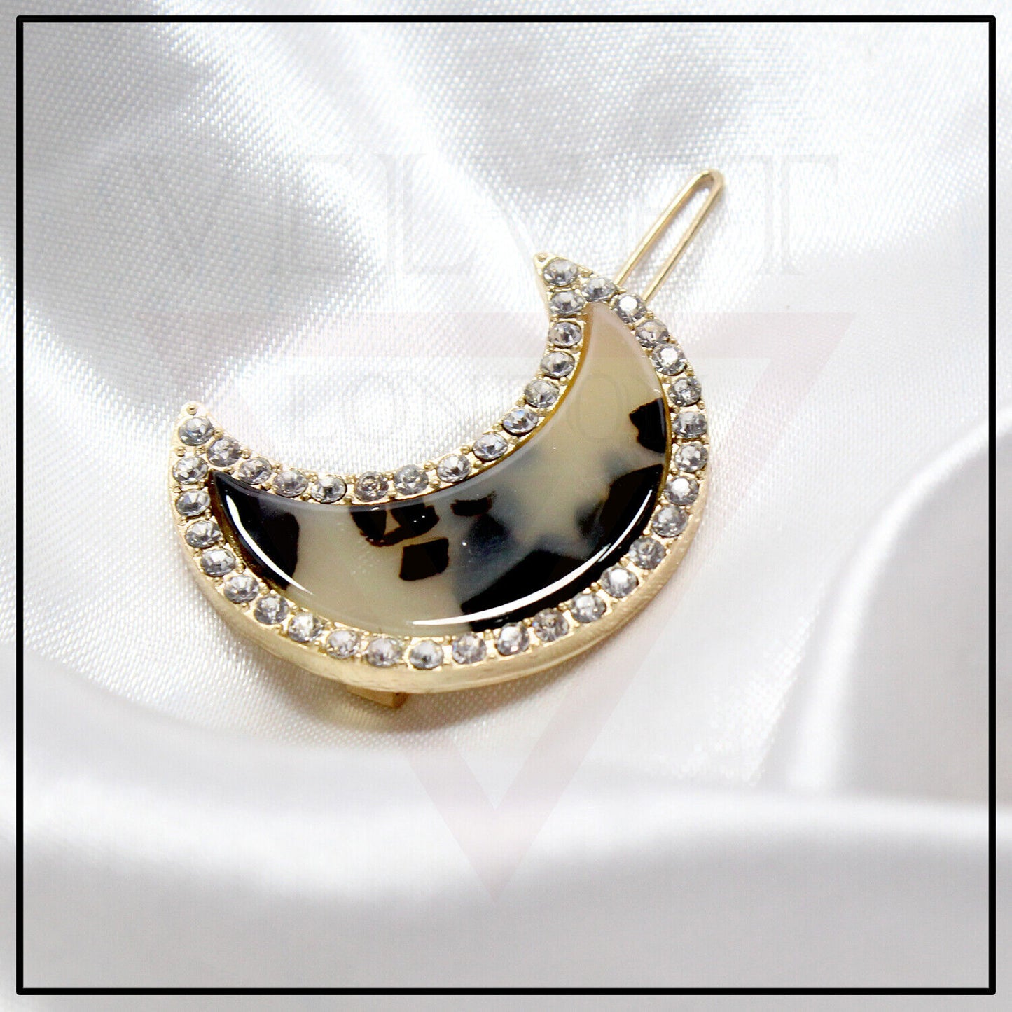 Marble Half Moon Shape Hair Clip Dimond Crystal Hair Slide Clip Golden Grip Pin 