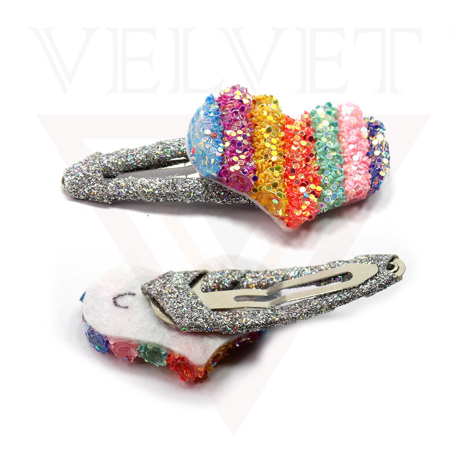 Hair Clips 2x Heart Star Queen Shape Rainbow Children Glitter Hairpin Baby Girls