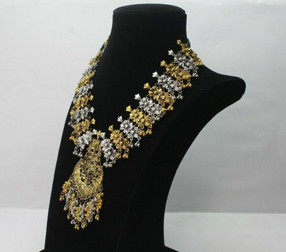 Long Necklace Earrings Golden Silver Antique Oxidized Ethenic Jewellery Set