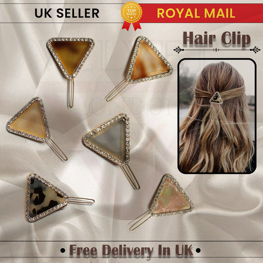 Hair Clip Marble Triangle Shape Dimond Crystal Hair Slide Clip Golden Grip Pins