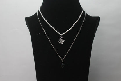 Chain Necklace 2 Layers Silver Chain Choker White Beads Pearl Jewelry Necklace