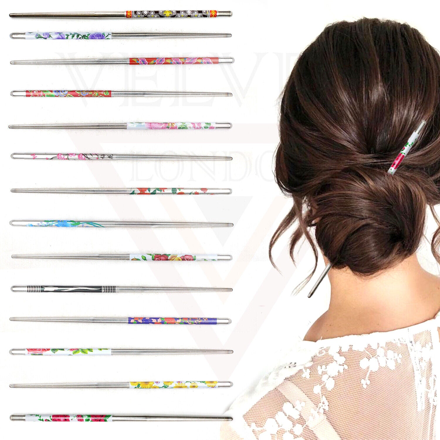 6x Assorted Design Metal Hair Sticks Bun Maker Bun Holder Hair Pins Chopsticks 