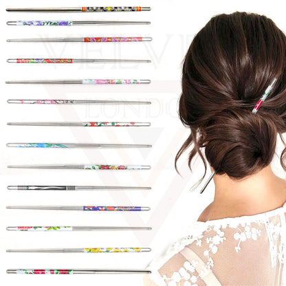 6x Assorted Design Metal Hair Sticks Bun Maker Bun Holder Hair Pins Chopsticks 