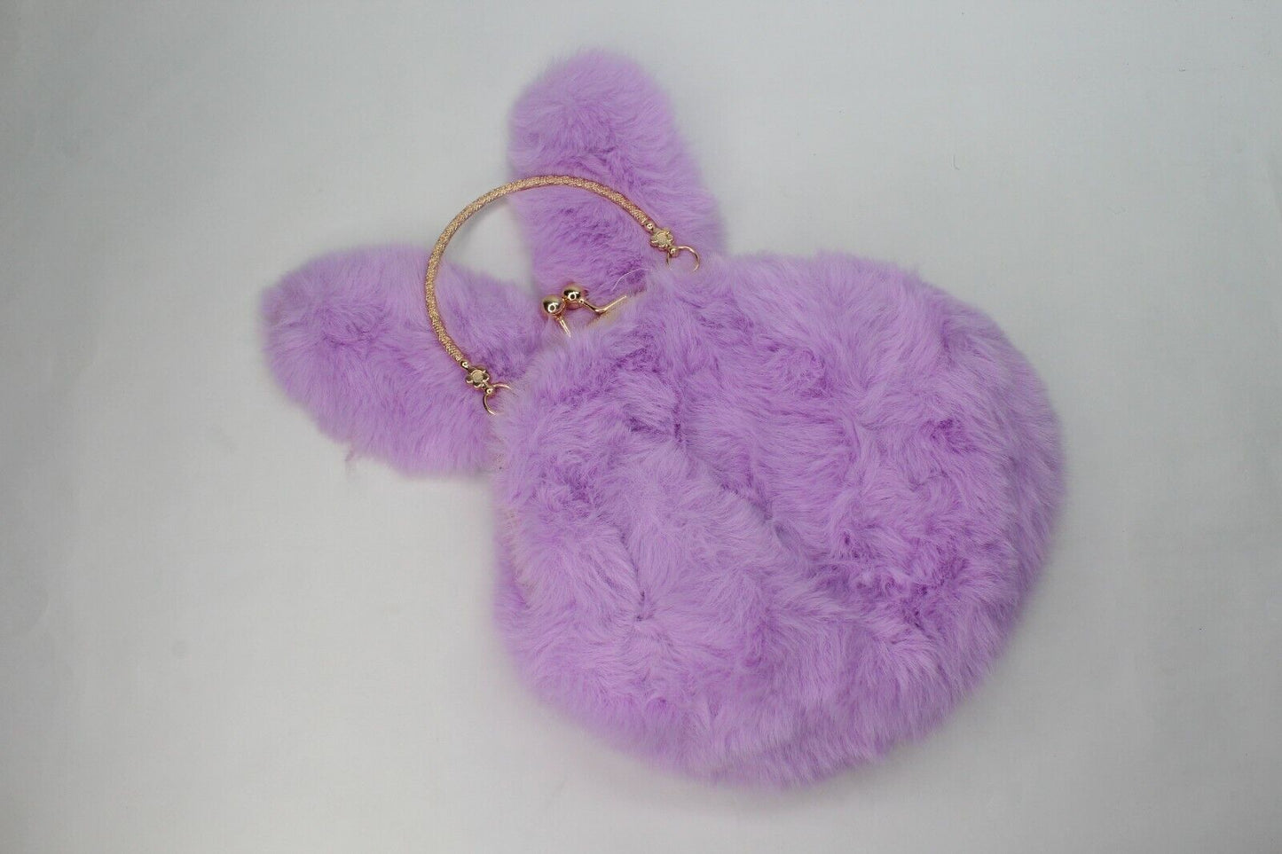Purse Shoulder Bag Fur Rabbit Ear Long Gold Metal Chain Clutch Plush Side Bag