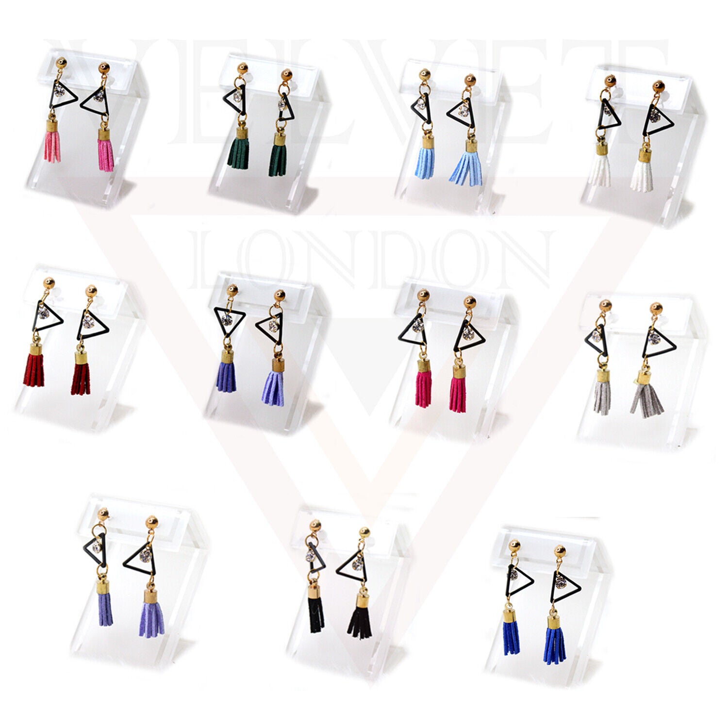 Stud Earrings Triangle Shape Rhinestone Long Tassel Hook Dangle Drop Earrings