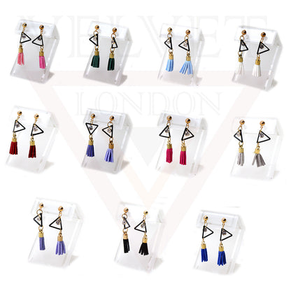 Stud Earrings Triangle Shape Rhinestone Long Tassel Hook Dangle Drop Earrings