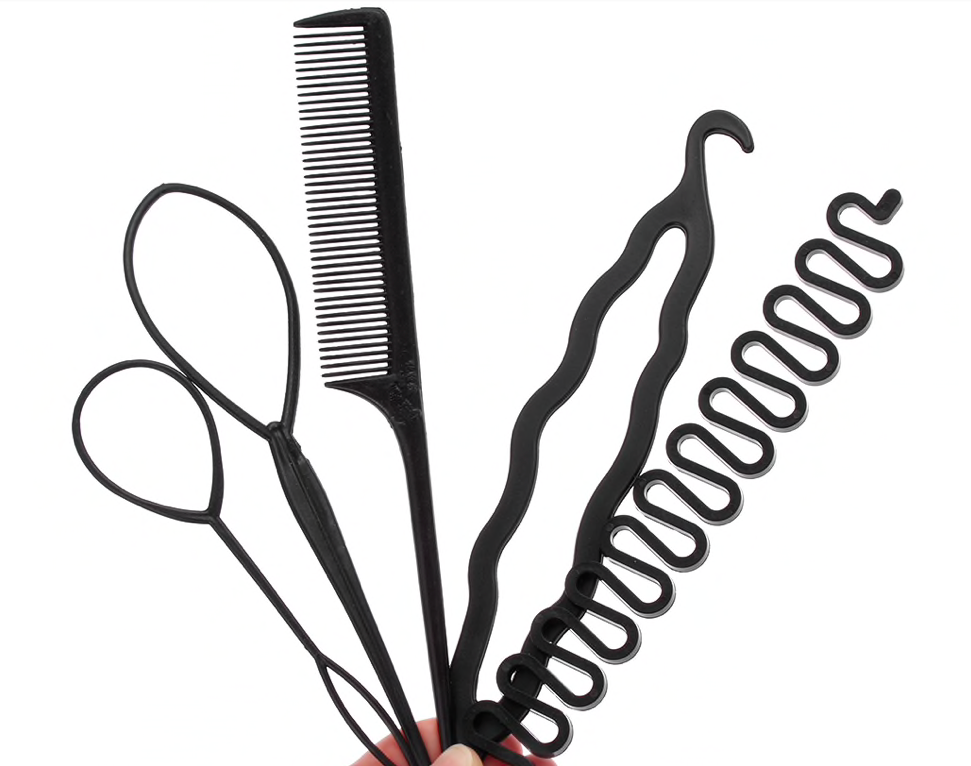 5Pcs Hair Styling Tools Topsy Tail Comb Black Hair Braiding Ponytail Bun Maker