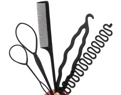 5Pcs Hair Styling Tools Topsy Tail Comb Black Hair Braiding Ponytail Bun Maker