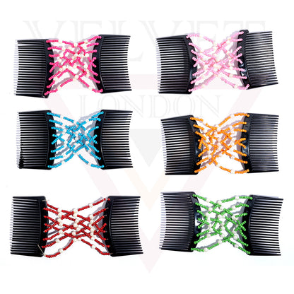 Hair Double Clips Beads Pearl Hair Comb Slides Magic Hair Combs Stretchy Clip UK