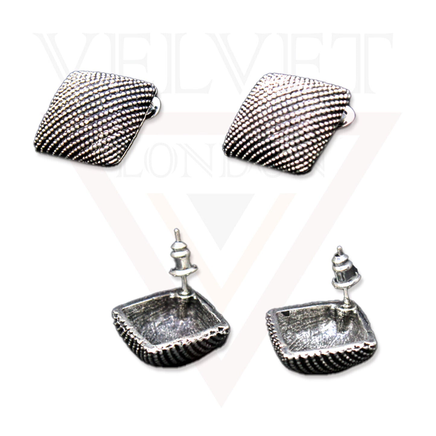 Retro Silver Oxidized Stud Earring Geometric Black Ear Stud Anitque Jewellery