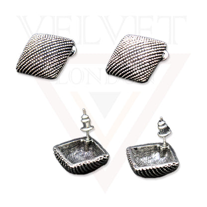 Retro Silver Oxidized Stud Earring Geometric Black Ear Stud Anitque Jewellery