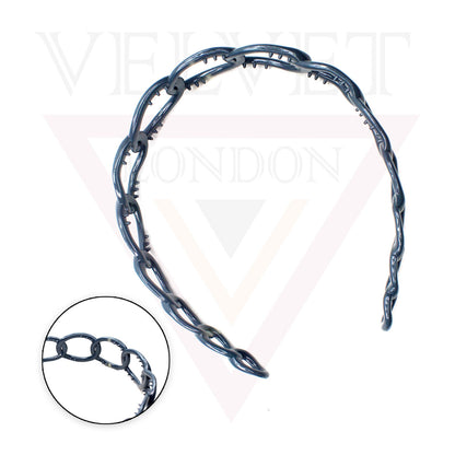 Hair Band Oval Chain Link Headband Grip Teeth Plastic Dark Colour Hair Hoop