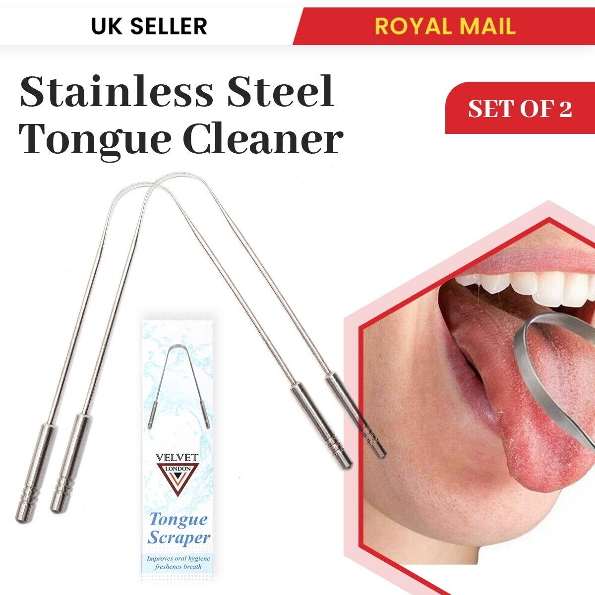 2x Stainless Steel Grip Handles Tongue Scraper Dental Care Hygiene Oral Care