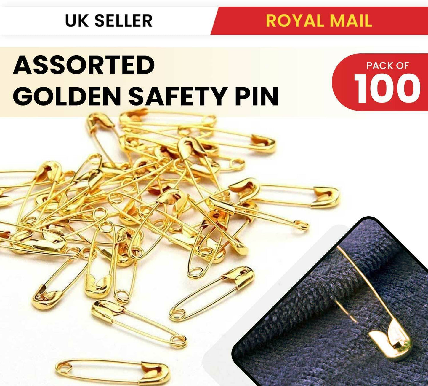 100 Pcs Golden Safety Pins Metal Needles Sewing Craft Multipurpose All Size Pins