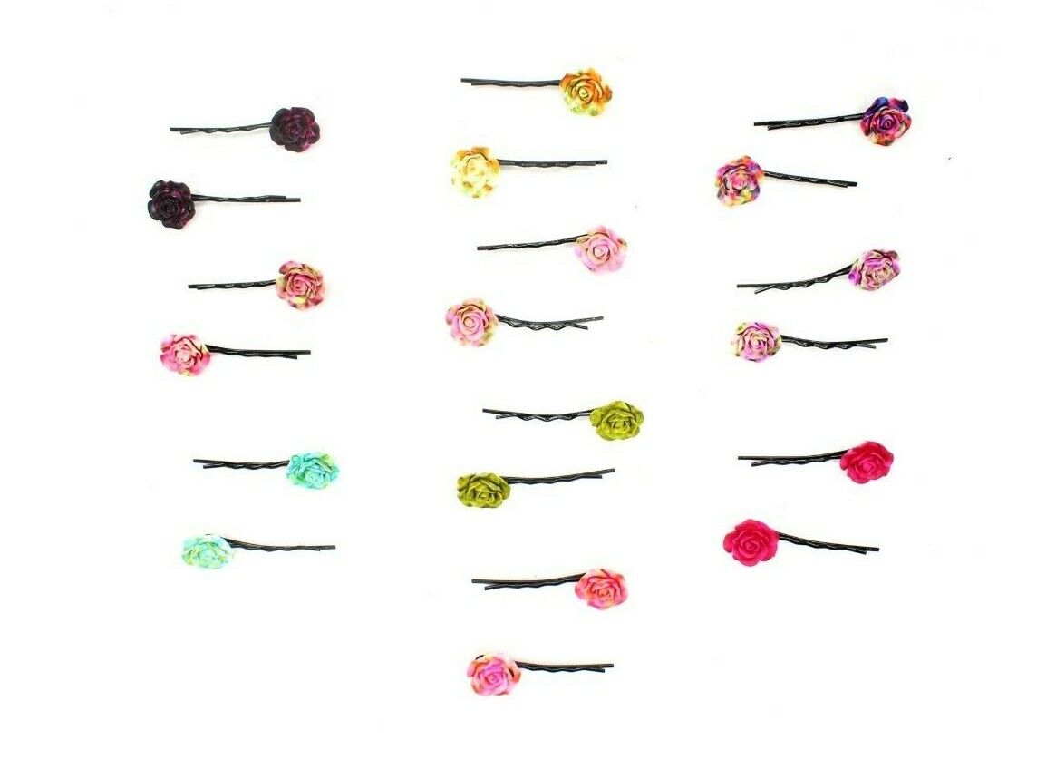 20x Hair Pins Colorful Rose Flower Bobby Pins Hair Clips Metal Grips Slide Pins