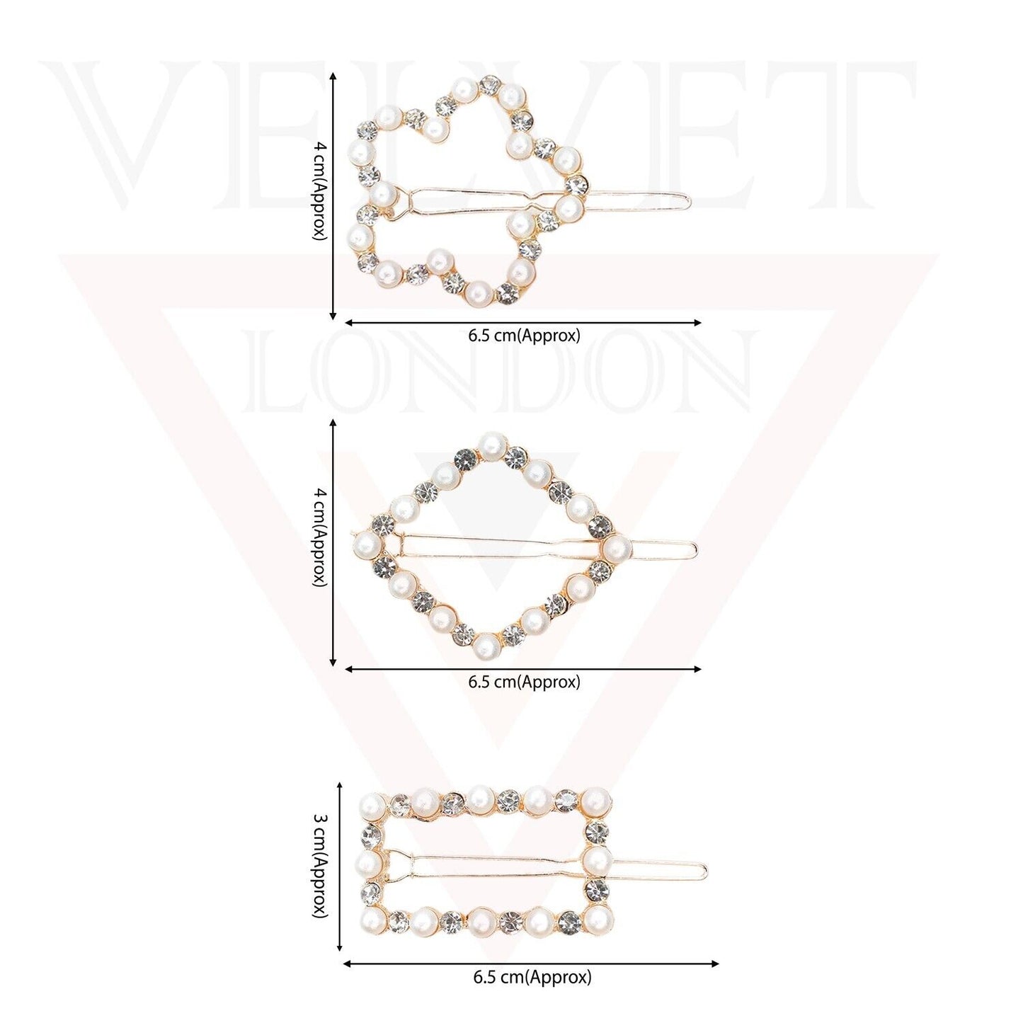 Hair Clips Pins Korean Style Pearl & Crystal Barrette Hair Slide Snap Clips 3Pcs