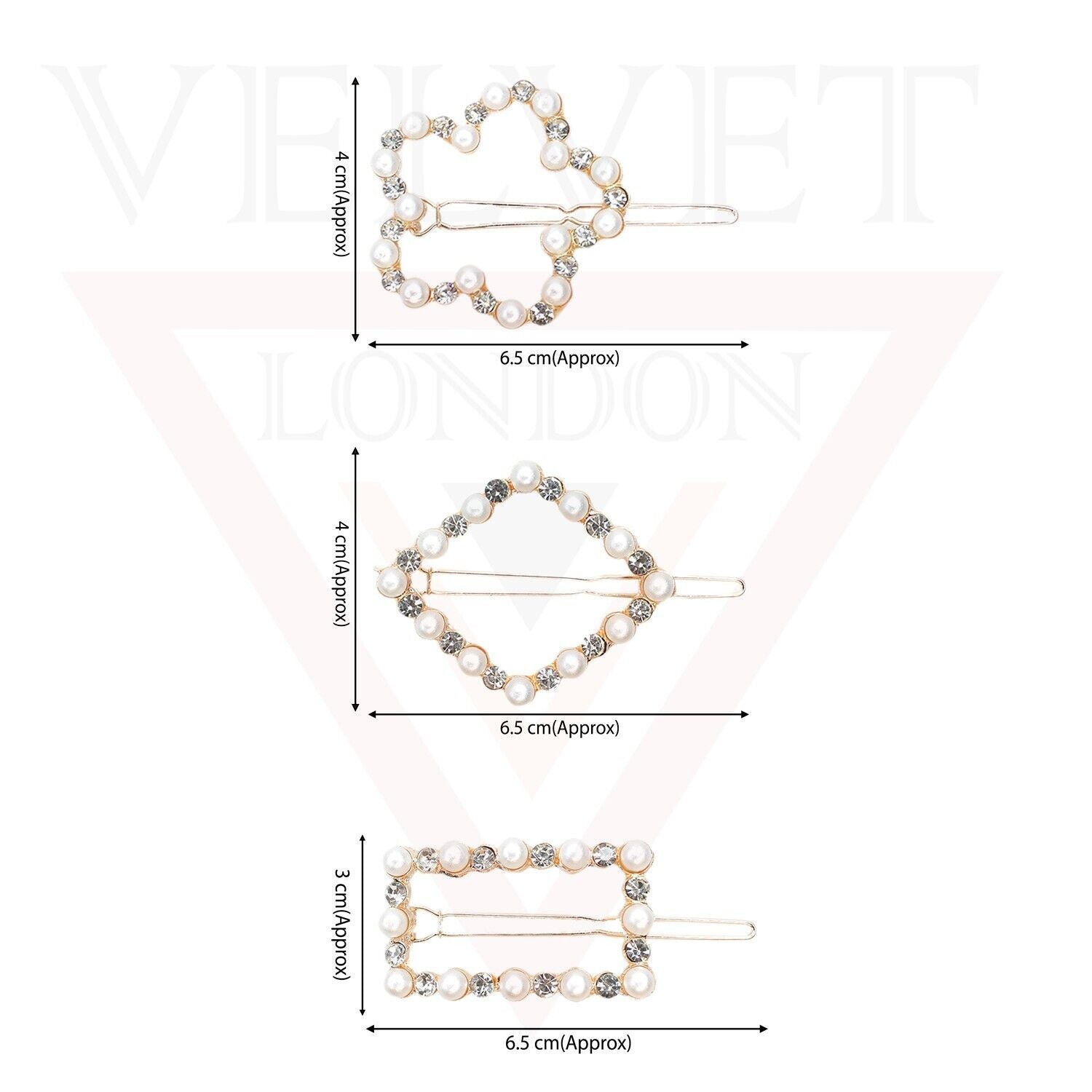 Hair Clips Pins Korean Style Pearl & Crystal Barrette Hair Slide Snap Clips 3Pcs