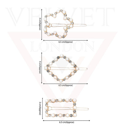 Hair Clips Pins Korean Style Pearl & Crystal Barrette Hair Slide Snap Clips 3Pcs