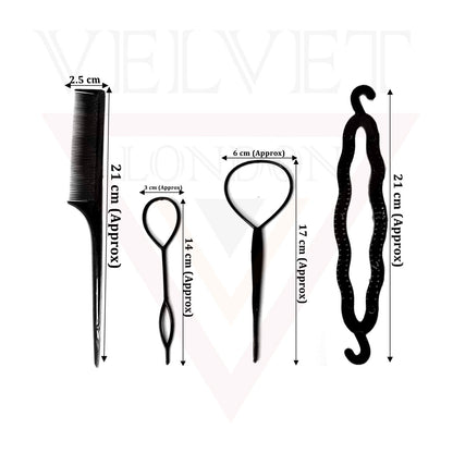 4Pcs Hair Braid Ponytail Maker Styling Tool Loop/Bun Maker Comb Topsy Convey