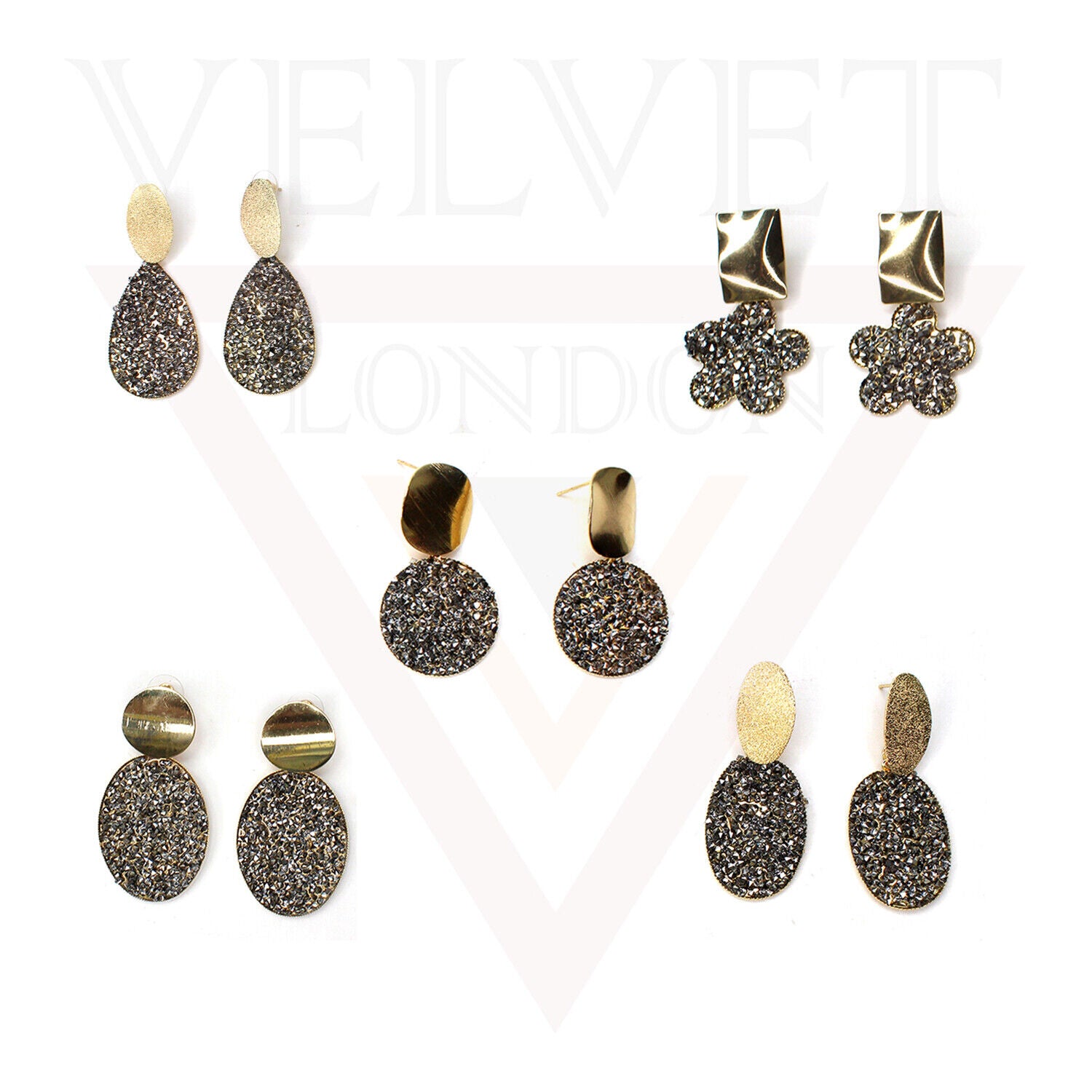 Drop Earrings Stud Earring Dangle Crystal Rhinestone Glitter Black Ear Jewellery