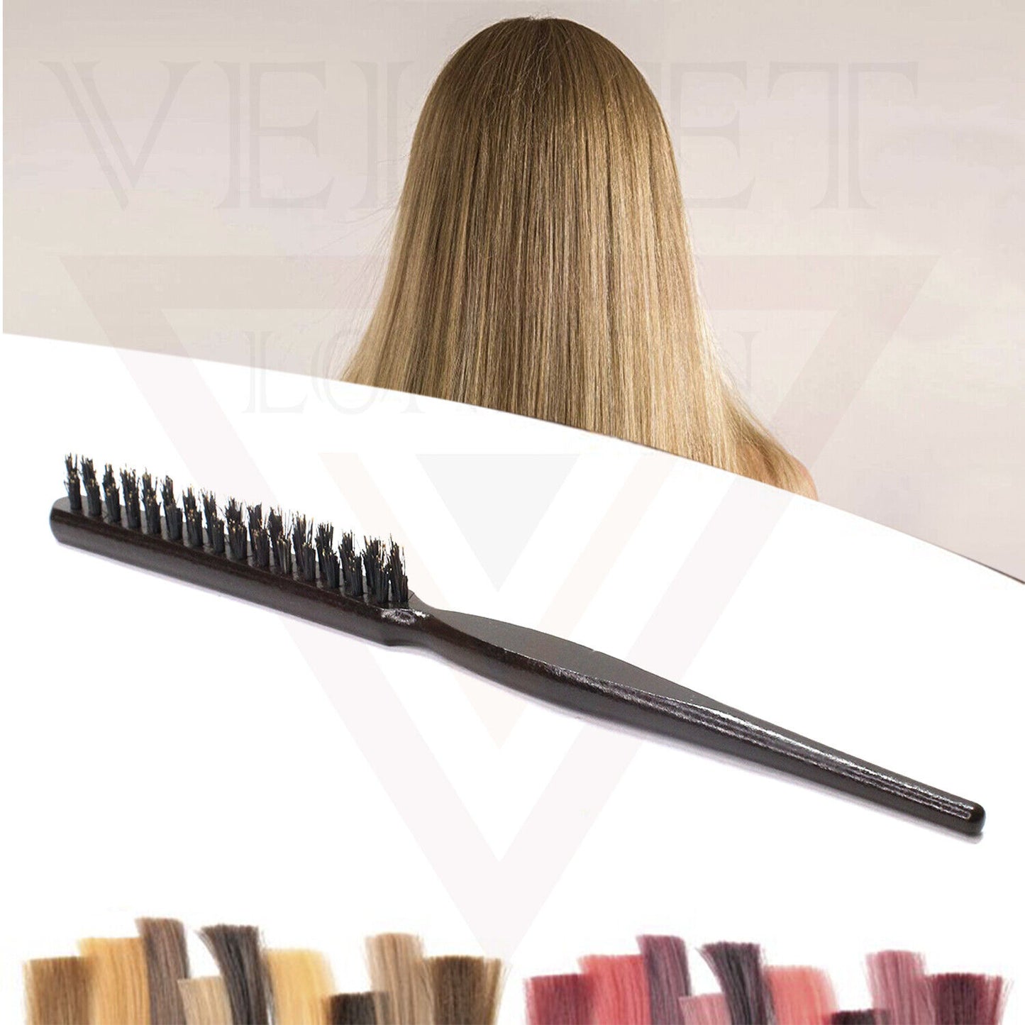 Bamboo Wooden Teasing Brush Black Three Row Salon Bristle Brush Back Combing
