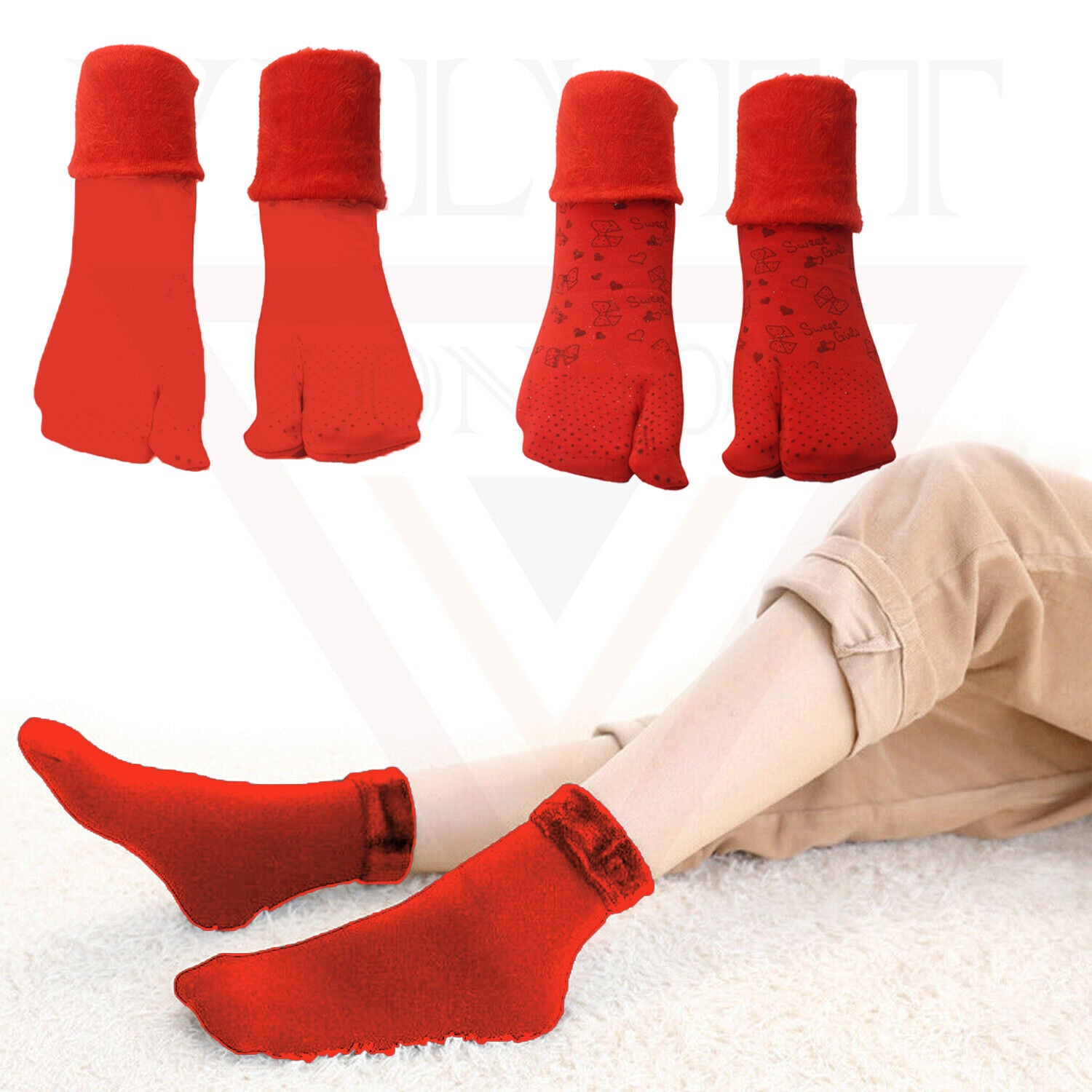 Velvet Socks Winter Warm Cosy Stylist Latest Thumb Thermal Soft Red Printed Sock