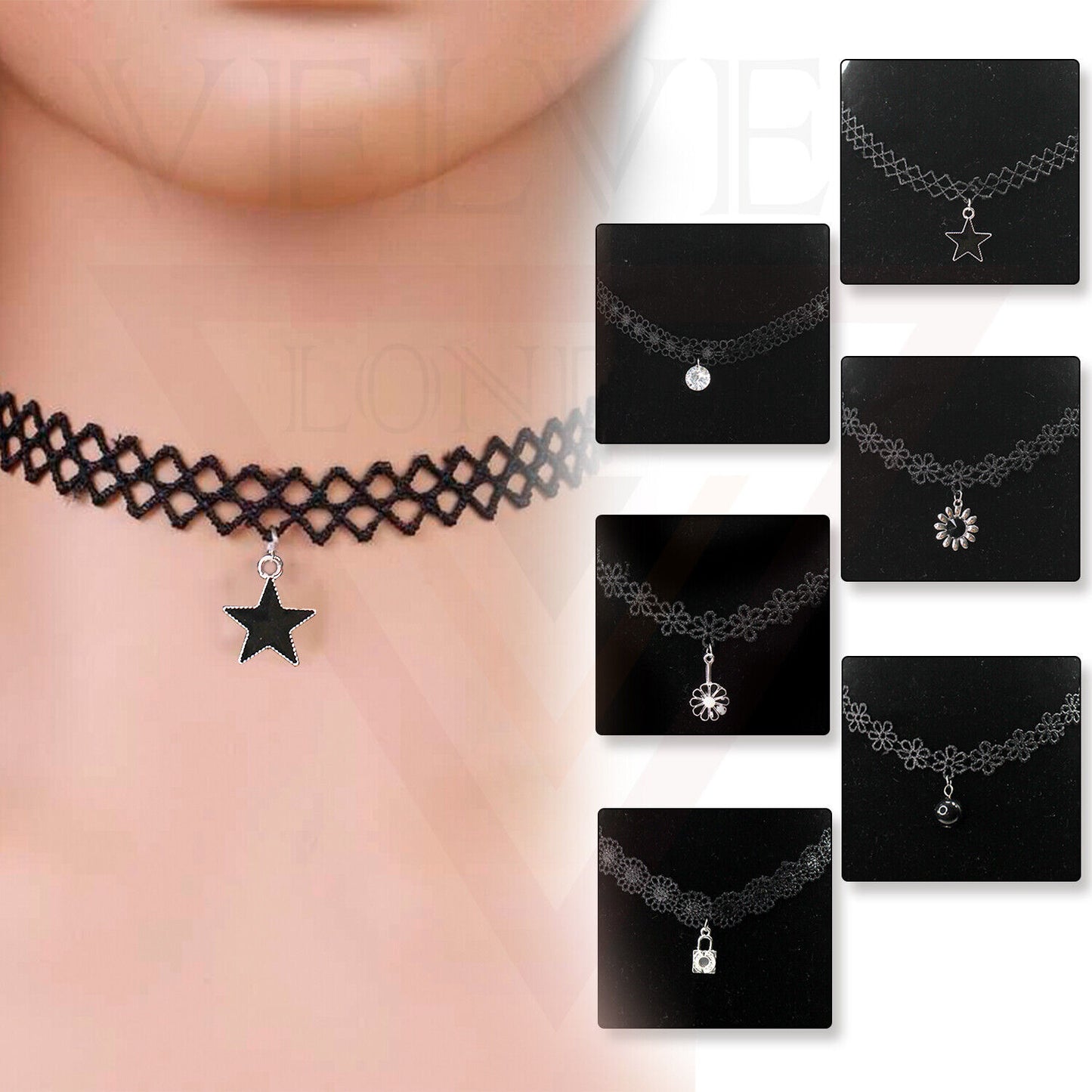Girl Black Choker Charm Necklace Vintage Classic Pendant Lace Punk Retro Collar