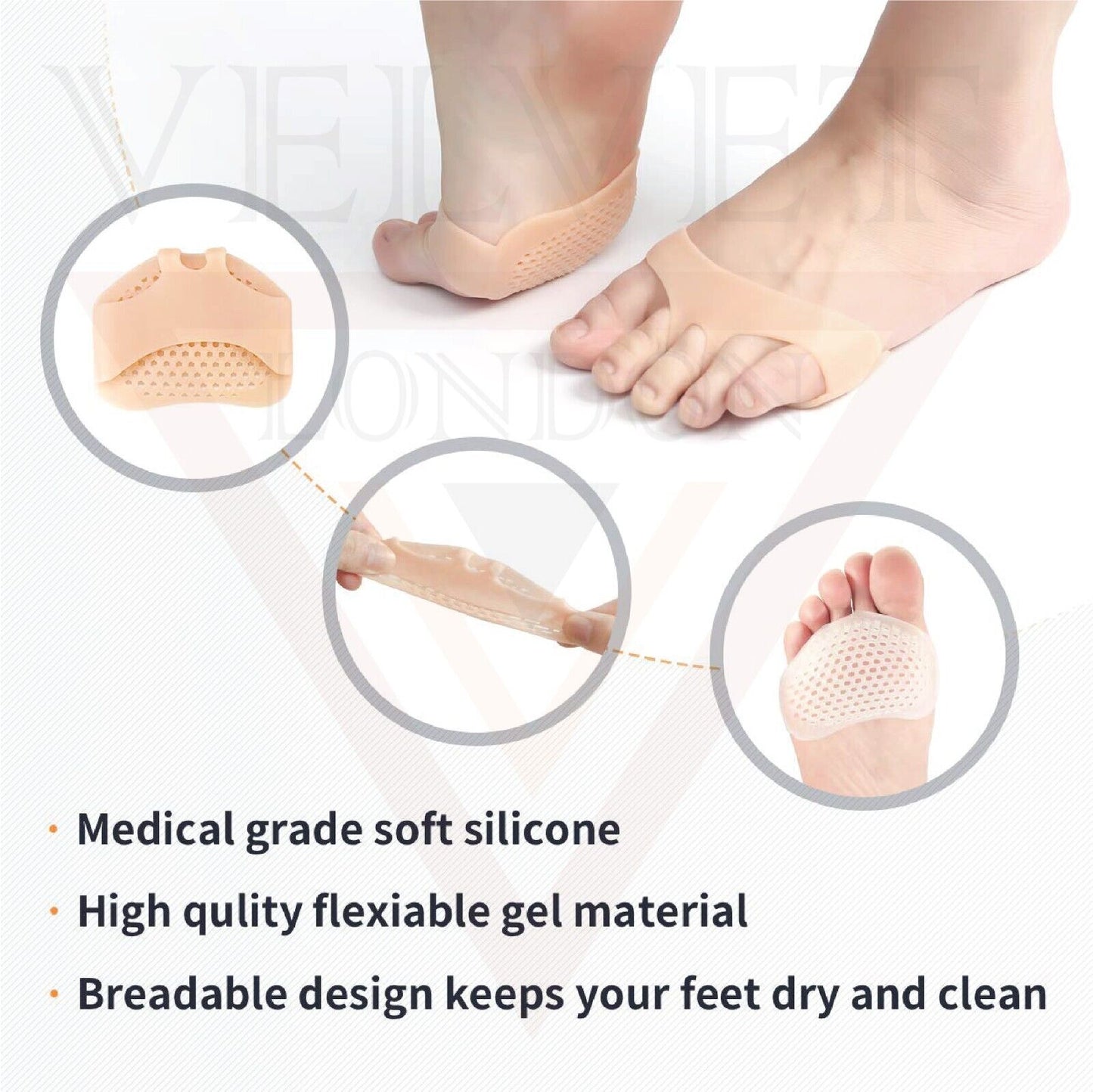 2X GEL METATARSAL SORE BALL OF FOOT PAIN INSOLE CUSHION FOREFOOT PAD PAIN RELIEF