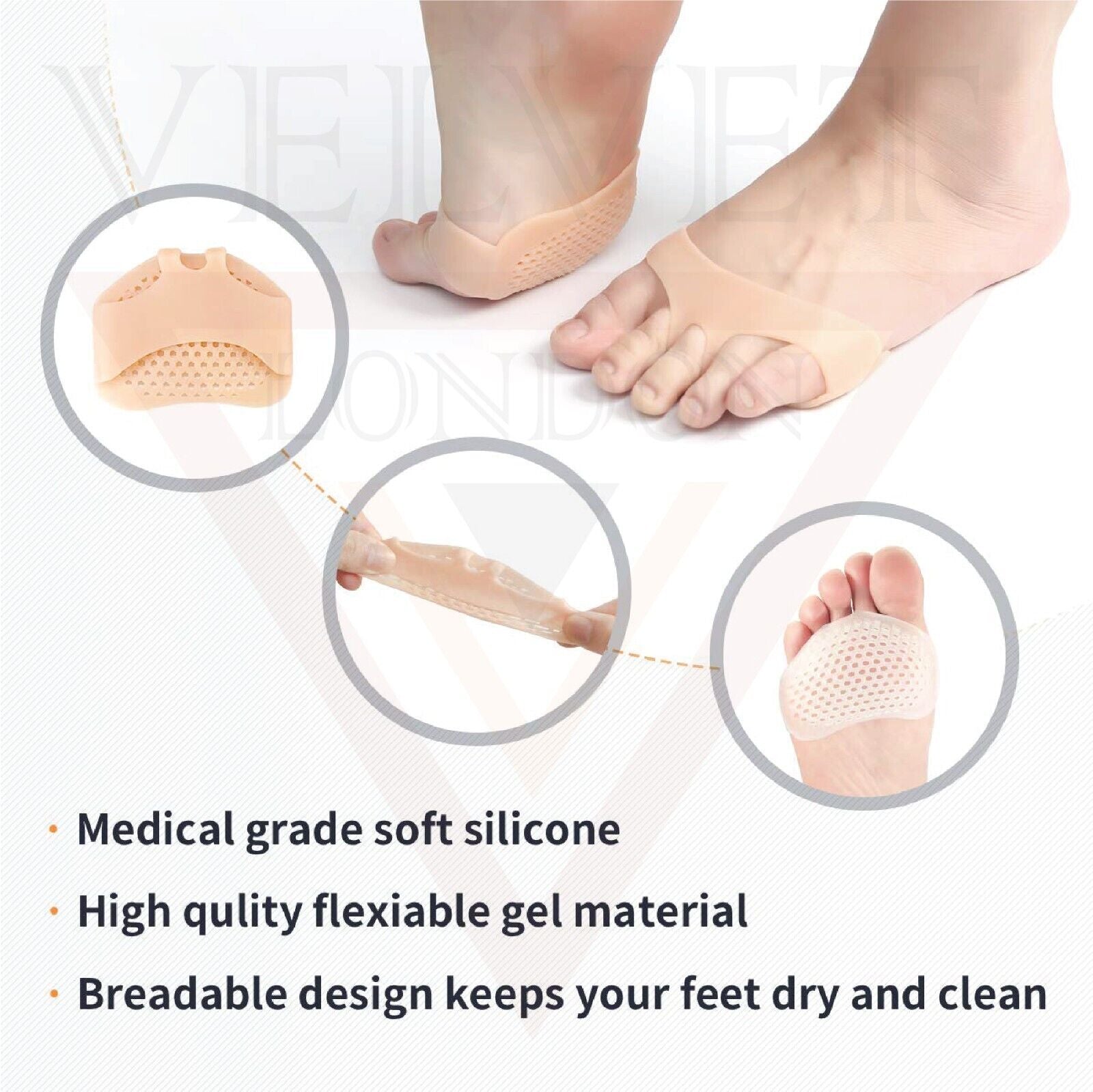 2X GEL METATARSAL SORE BALL OF FOOT PAIN INSOLE CUSHION FOREFOOT PAD PAIN RELIEF