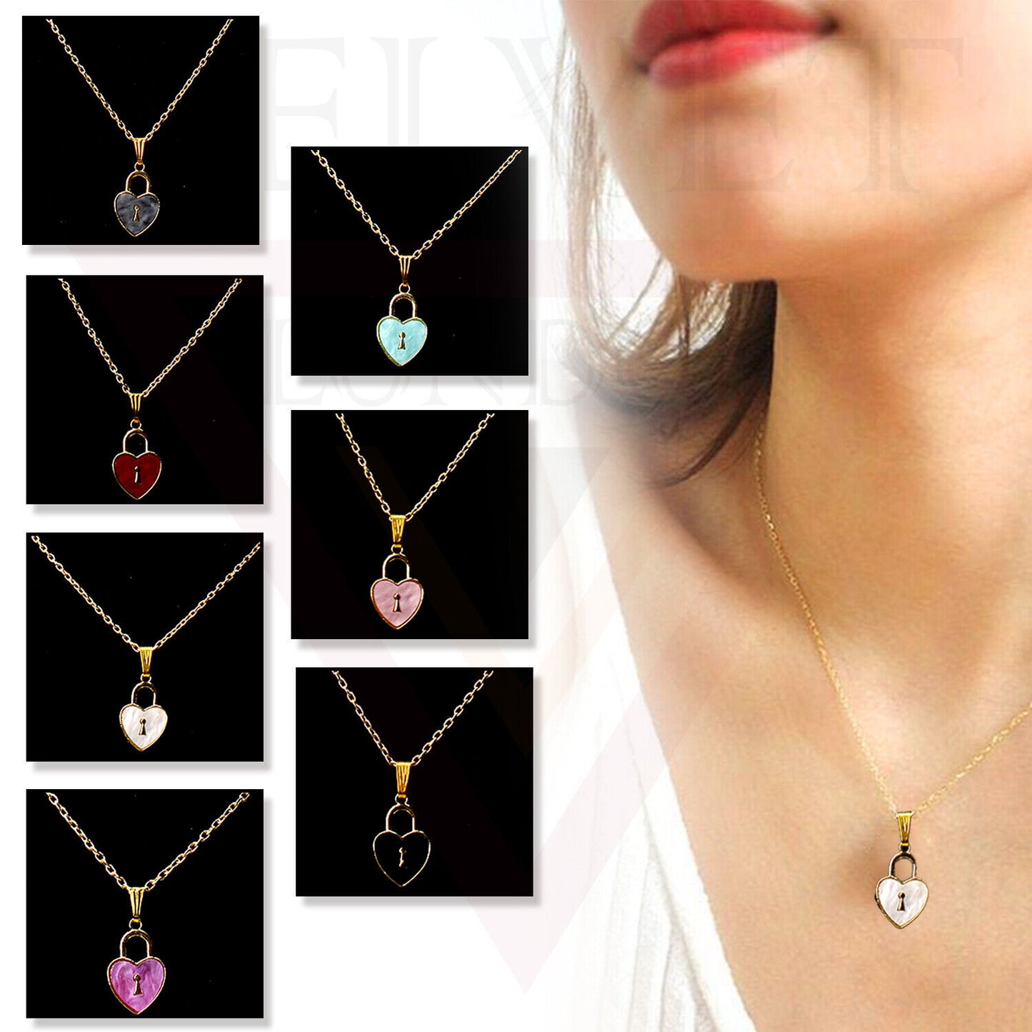 Heart Pendant Necklace Small Colour Lock Golden Chain Vintage Delicate Choker UK