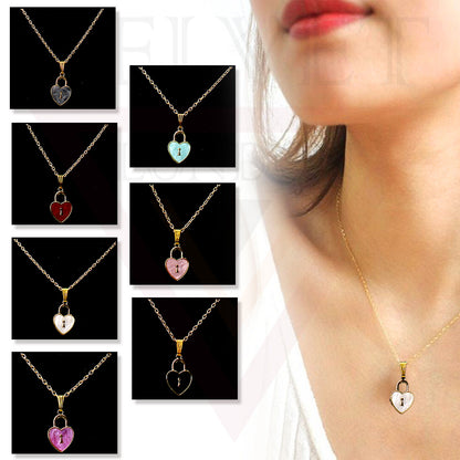 Heart Pendant Necklace Small Colour Lock Golden Chain Vintage Delicate Choker UK