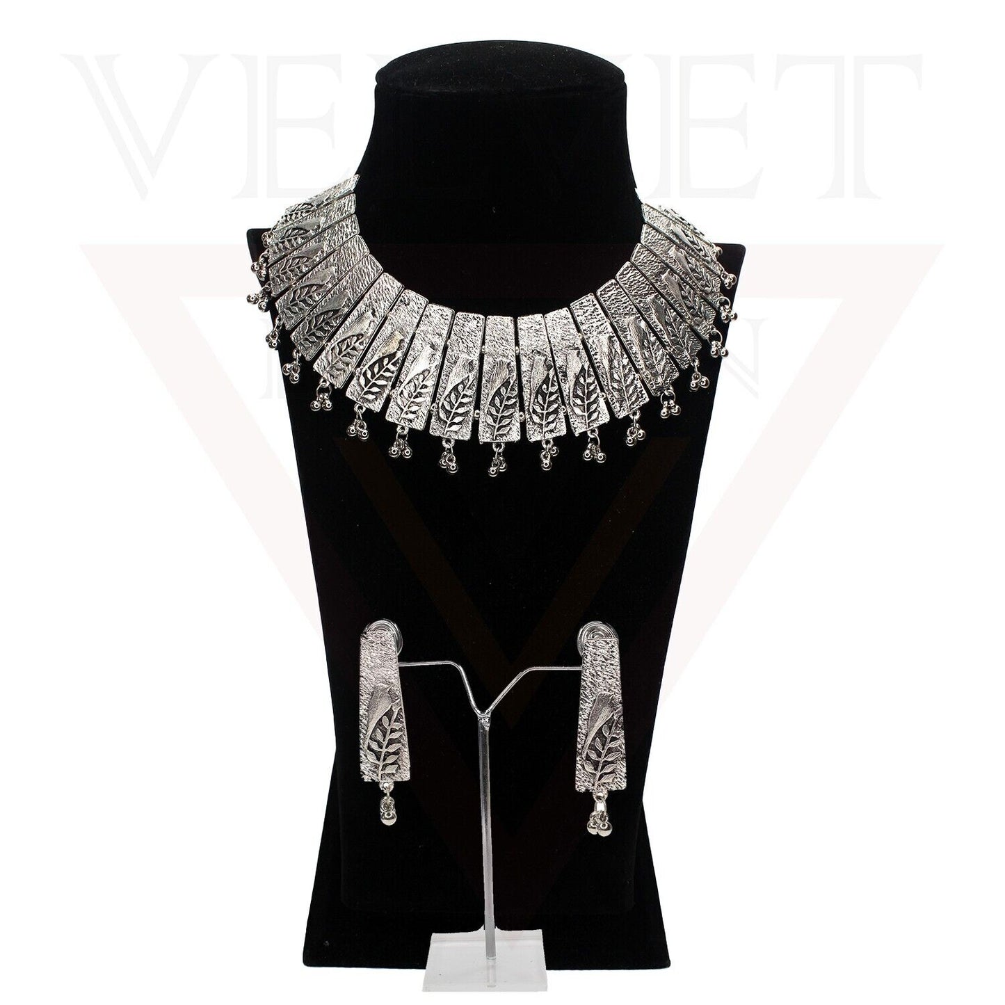 Oxidized Necklace Earrings Sparrow Antique Silver Traditional Boho Jewellery Set