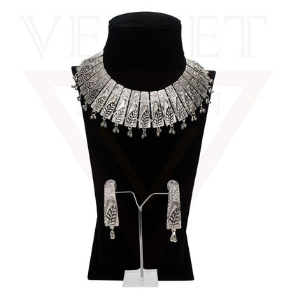 Oxidized Necklace Earrings Sparrow Antique Silver Traditional Boho Jewellery Set