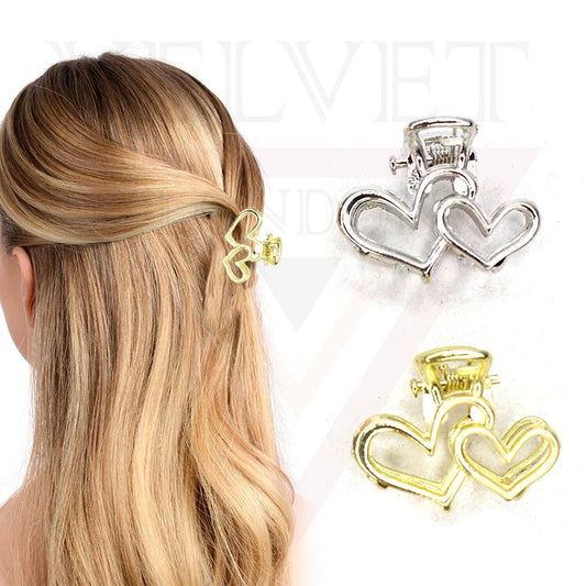 2x Metal Hair Claw Clips Mini Heart Hair Clamp Jaw Clips Non-slip Hair Barrette