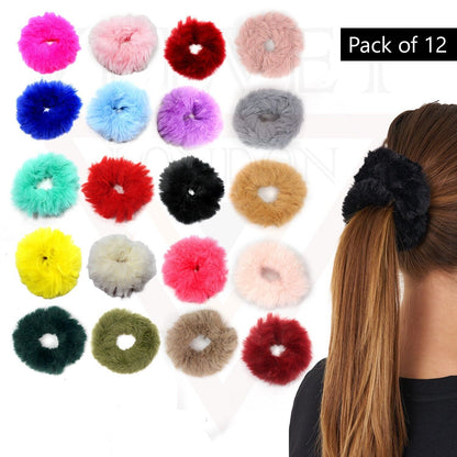 12x Plush Hair Scrunchies Faux Fur Hair Tie Rope Elastic Hair Band Bobbles UK