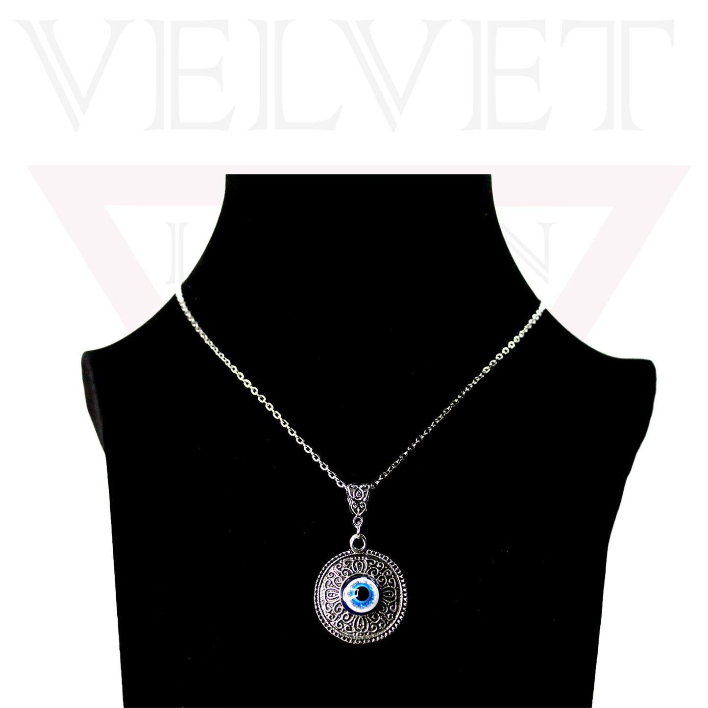 Fashion Silver Evil Eye Charm Pendant Chains Necklace Stylish Oxidised Beachwear